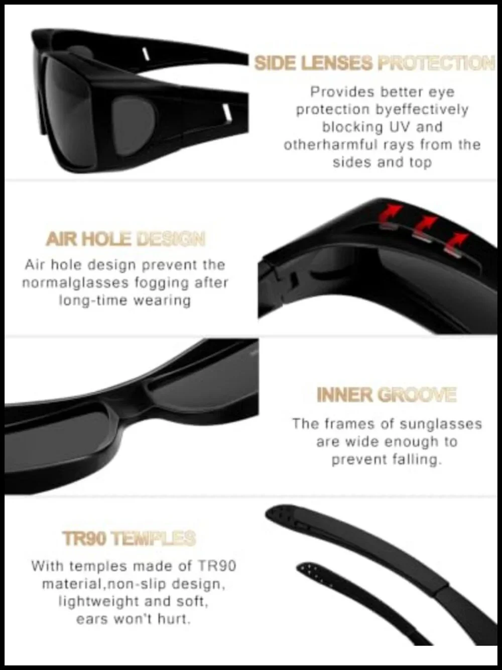 Fit Over Glasses Sunglasses Polarized UV400 Wrap Around TR90